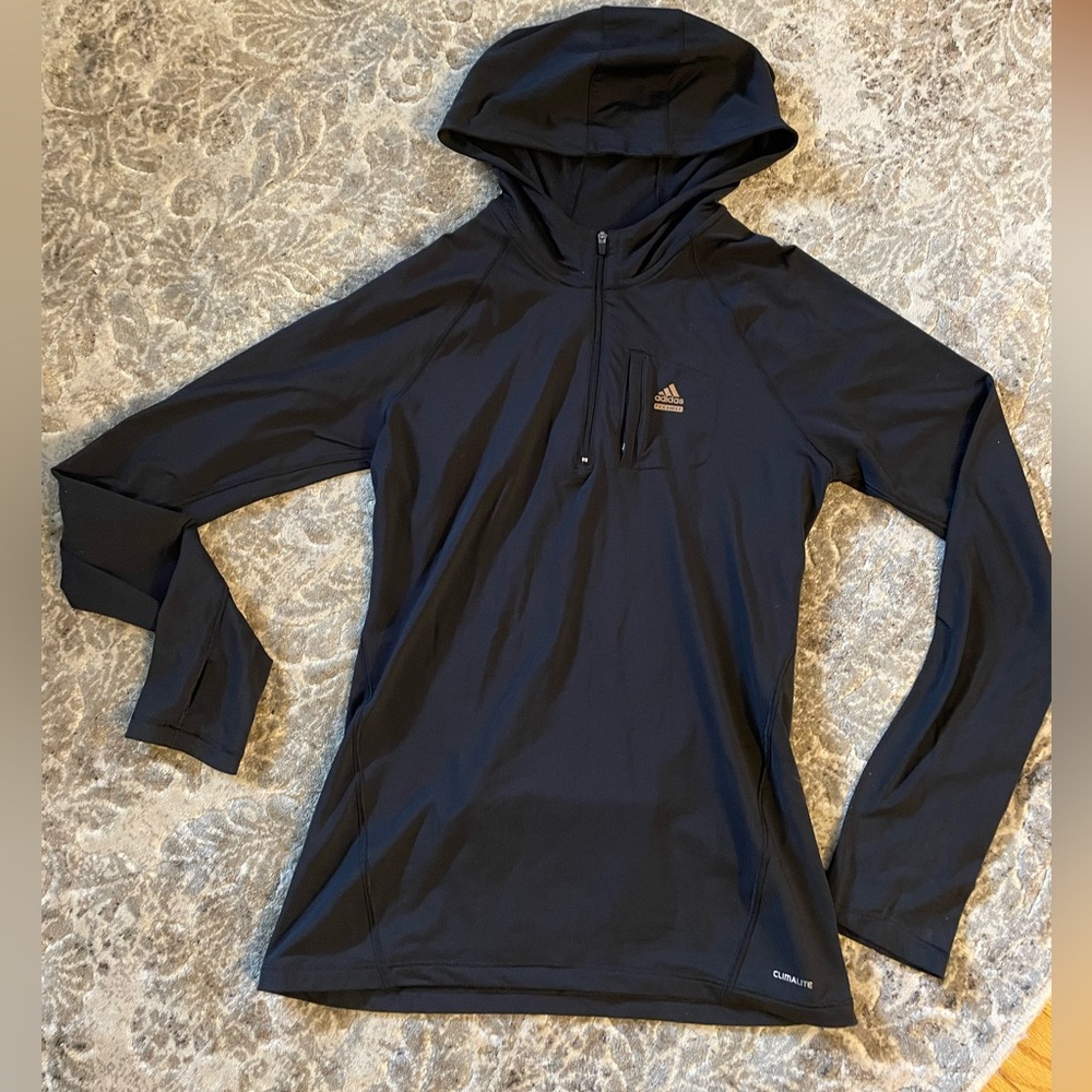 Adidas 1/4 zip front light weight pullover hoodie size M black 2 pocket’s zip